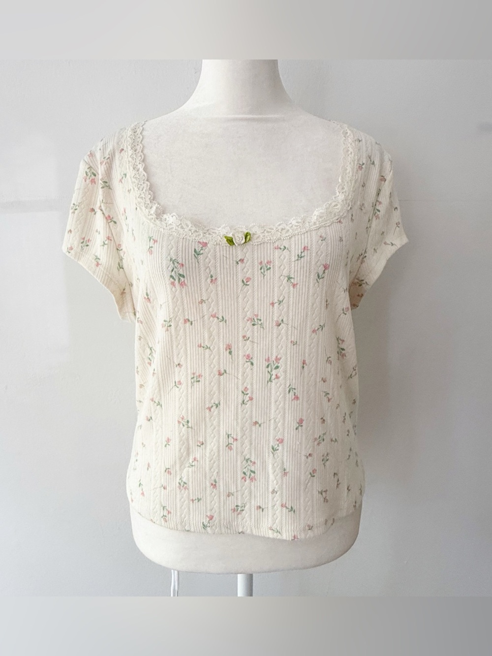 Wild Fable Women Ditsy Floral Pointelle Lace Top Large Cottagecore Romantic